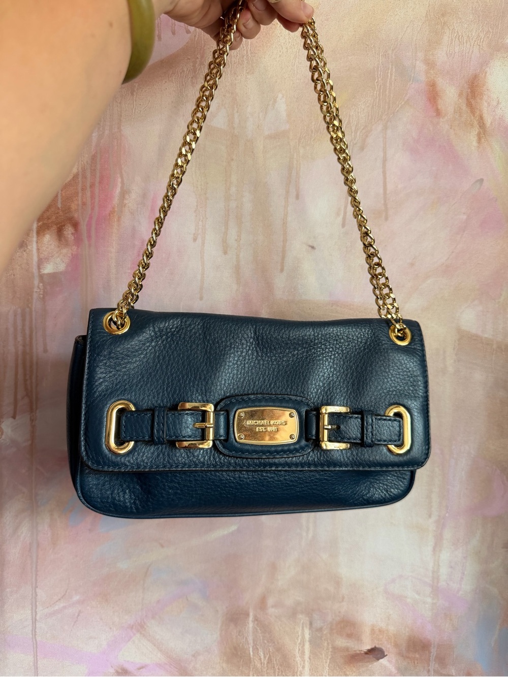 Michael Kors Navy Leather Chain Shoulder Bag